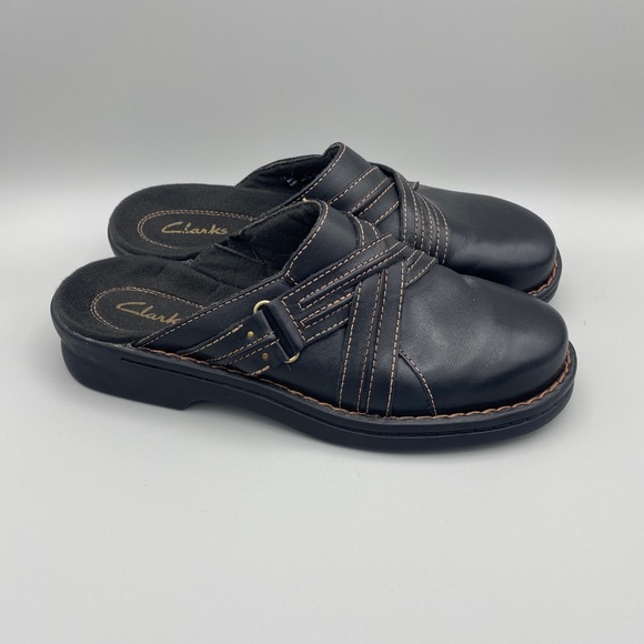 Clarks Round Toe Slip On Clogs US Womens 7M Black 35114 - Picture 3 of 10